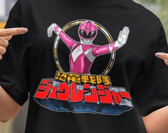 【PORTERNA】Meijin Layered Printing T-Shirt Pink Zyuranger Super Sentai T Shirt MMPR Custom Graphic Art