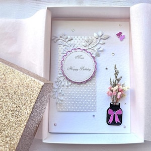 Carte d'anniversaire personnalisée de luxe faite main, carte d'anniversaire faite main avec fleurs séchées C623