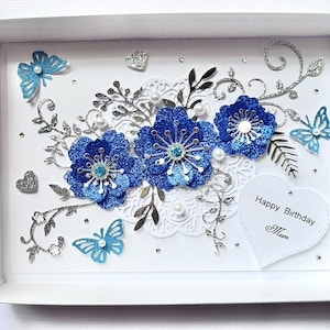 Carte d'anniversaire personnalisée de luxe faite main, carte de fleurs faite main, carte d'anniversaire de fleurs, cadeau d'anniversaire, carte de bouquet, carte de fleurs 3D C004