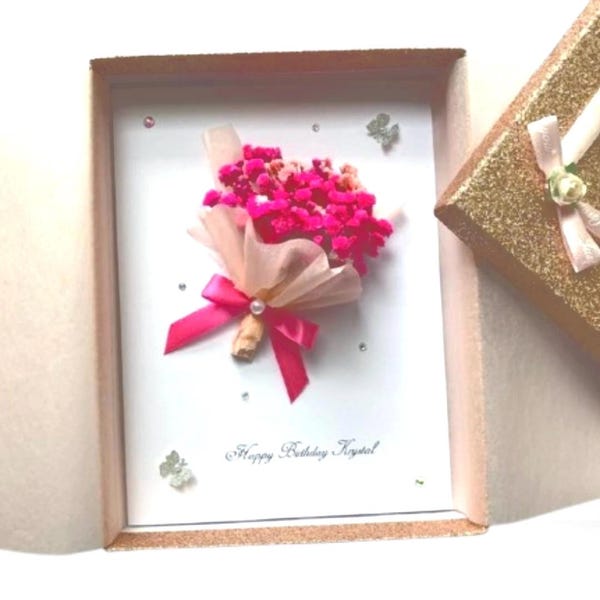 Personalized Dried Flower Card | Handcrafted Floral Greeting | Custom Name & Message  C008