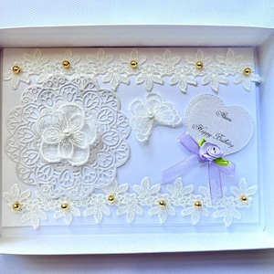 Carte d'anniversaire personnalisée de luxe en dentelle faite main, maman, femme, petite amie, soeur C645