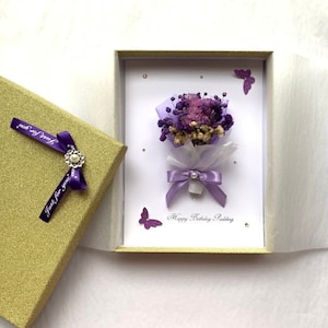 A5 luxe handgemaakte gepersonaliseerde verjaardagskaart, 3D-verjaardagskaart met gedroogde bloemen, boeket bloemen C036