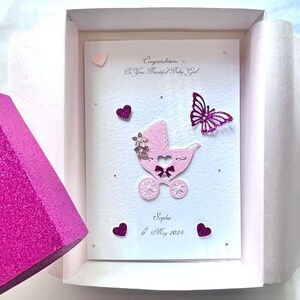 Carte de naissance personnalisée de luxe faite main, carte d'anniversaire avec boîte C712
