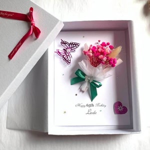 Luxury Handmade Personalised Birthday Card, 3D Dried Flower Birthday Card,  Flower Bouquet Flower Card   C005