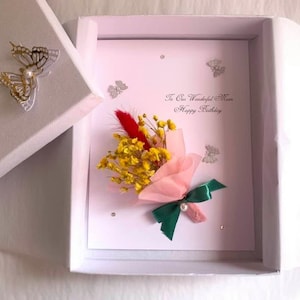 Carte d'anniversaire personnalisée de luxe faite main, carte d'anniversaire 3D fleurs séchées, carte d'anniversaire bouquet de fleurs C012