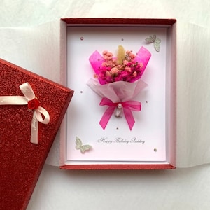 Luxury Handmade Personalised Birthday Flower Card, 3D Dried Flower Birthday Card, Flower Bouquet Birthday Card C034