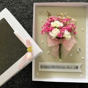 Luxe handgemaakte gepersonaliseerde verjaardagskaart, 3D-verjaardagskaart met gedroogde bloemen, boeket bloemenkaart C434