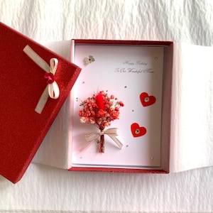 Handgefertigte personalisierte Geburtstagskarte, 3D-Trockenblumen-Geburtstagskarte, Blumenstraußkarte C038