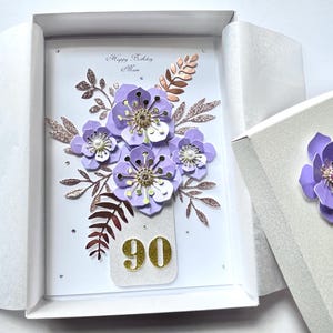 Carte d'anniversaire personnalisée de luxe faite main, carte d'anniversaire fleur 3D C610