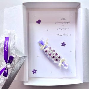 Luxus handgemachte personalisierte Geburtstagskarte mit Box, Candy Flower Geburtstagskarte für Mama, Frau, Schwester, Tochter C430