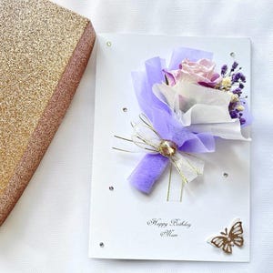 Luxury Personalised Handmade Birthday Card, 3D Dried Flower Birthday Card, Flower Bouquet Card, Birthday Card for Mum, Wife, Sister C641