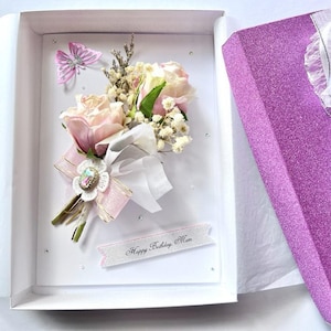 Carte d'anniversaire personnalisée de luxe faite main, carte d'anniversaire faite main de fleurs séchées, carte d'anniversaire, carte de bouquet, carte de fleurs 3D C006