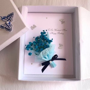 Carte d'anniversaire personnalisée de luxe faite main, carte de fleurs séchées 3D, carte d'anniversaire bouquet de fleurs C011
