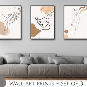 Feminine Abstract Neutral Wall Art Prints - Set of 3
