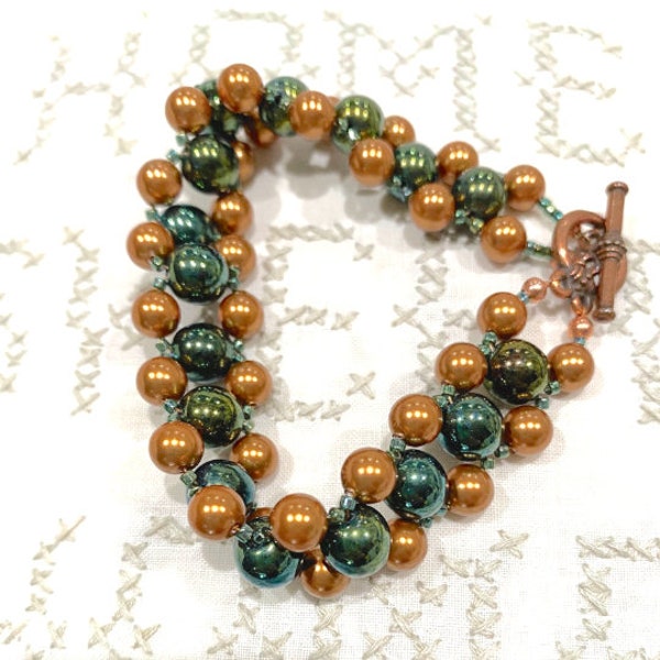 Green and Copper Woven Swarovski Bracelet - NA-345B - gift for girlfriend, gifts for mom, gifts for sister, gifts for wife, birthday gift