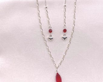 Conjunto de joyas de cristal rojo: collar y pendientes para combinar - NA-8489