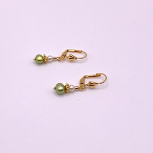 Petite Green and White Pearl Earrings - NA-822
