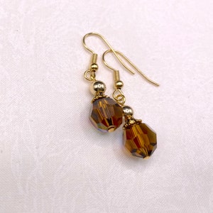 Smoke Topaz AB Swarovski Crystal Earrings - NA-810, dangle earrings with brown crystal, brown topaz