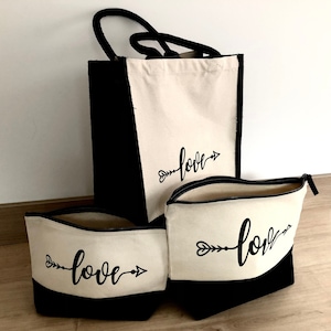 Tote Bag, Makeup Bag, Cosmetic Bag, Gift for her, Birthday Gift, Bridesmaid Gift, Matching Set