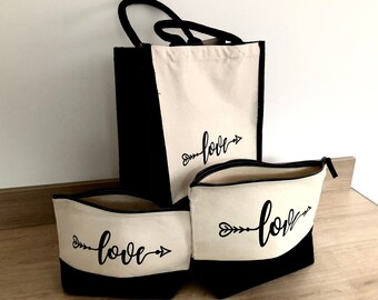 Tote Bag, Makeup Bag, Cosmetic Bag, Gift for her, Birthday Gift, Bridesmaid Gift, Matching Set