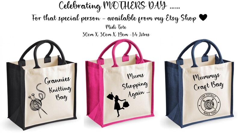 Personalised Shopping Bag, Crafting Bag, Customised Tote Bag, Mothers Day Gift, Present for Granny, Celebrate Mothers Day, Reusable Shopper image 8