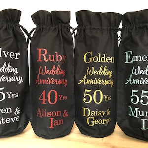 Bottle Bag, Personalised Wedding Anniversary Gift Bottle Bag, Celebrate Milestone Anniversary Champagne Box Bag
