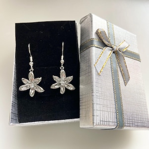Sterling Silver Flower Dangle Earrings, Hypoallergenic, Gift Box