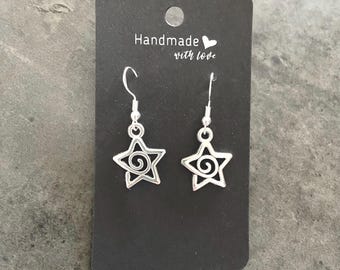 925 Sterling Silver Star Dangle Earrings, Hypoallergenic Hook Back, Valentines Jewellery