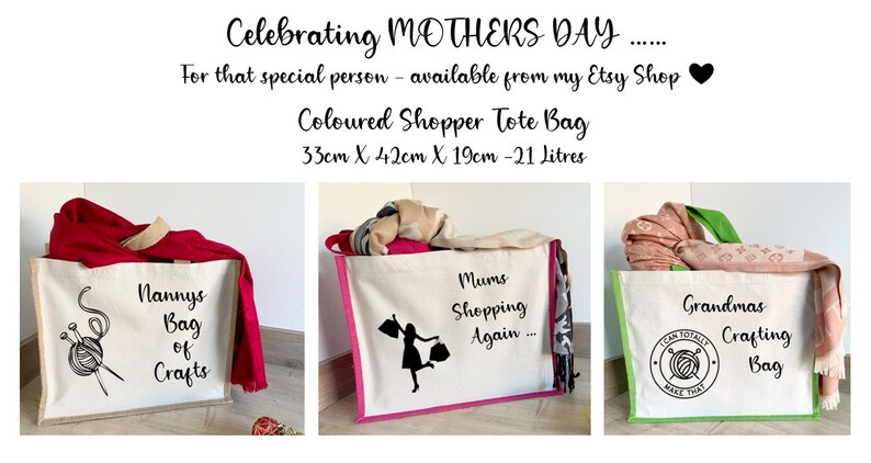 Personalised Shopping Bag, Crafting Bag, Customised Tote Bag, Mothers Day Gift, Present for Granny, Celebrate Mothers Day, Reusable Shopper image 10