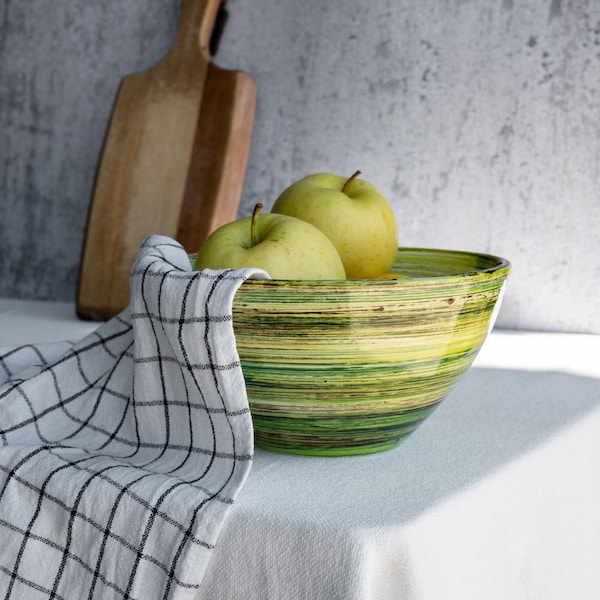 Saladier vert 1,5L - 21CM / Grand bol en céramique / Centre de table, décoration de ferme / Bol à fruits / Cadeau pour elle - AMAZONAS