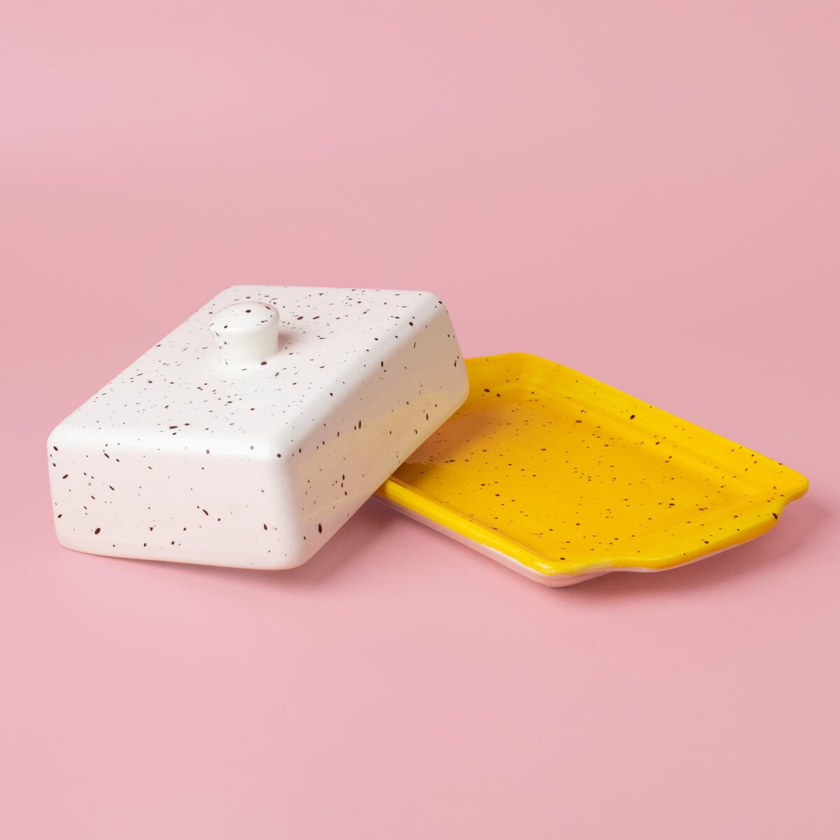 Large Handmade Ceramic Butter Dish - Speckled Ceramic Butter Keeper - Artisan Butter Dish for Kitchen Decor - Yellow & White Butter Holder - Etsy