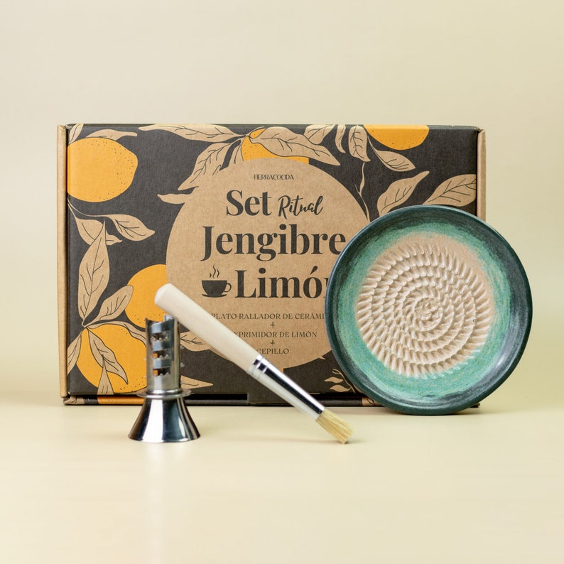 Handcrafted Ceramic Ginger Grater & Lemon Squeezer Set Eco-Friendly, Wellness Tea Experience for Valentine's Day-Grater plate ginger lemon BRISA