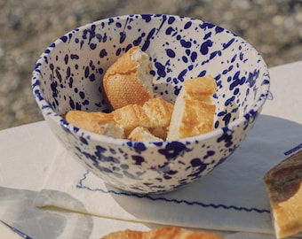 Handmade Ceramic Serving Bowl with Blue and White Speckles – Rustic Modern Tableware – Made in Spain – PERSIA
