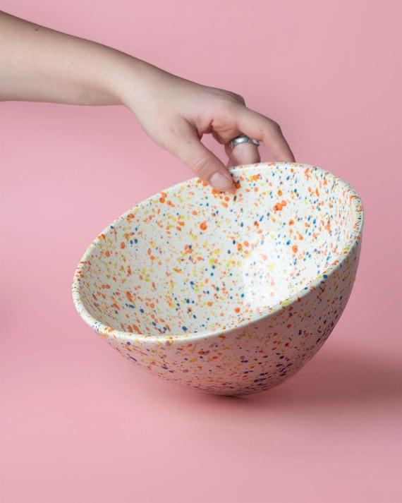手描きセラミックサラダボウル：スペイン風サービングツール、1.5L
