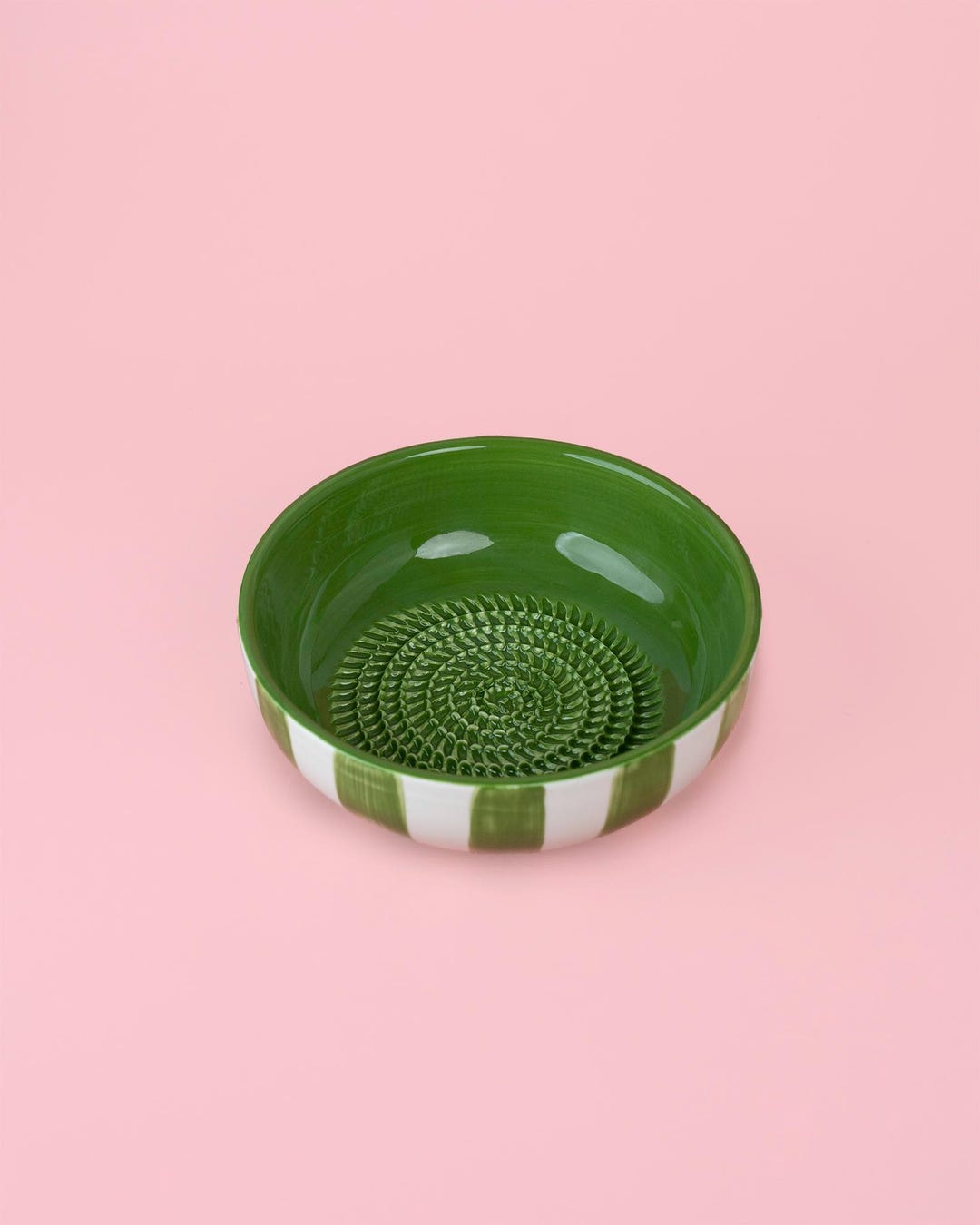 Handmade Ceramic Garlic Grater Plate: Olive Green & White - OLIVA