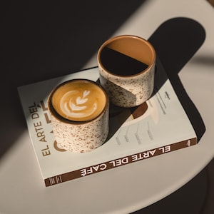 Handleless Stoneware Cappuccino Cup – Brown Speckled Design 210ml – Cookie