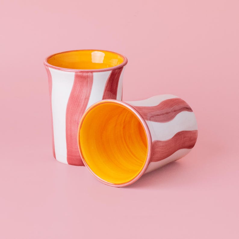 Handmade Ceramic Glass – Artisan Pottery from Spain, yellow pink white Design, Perfect for Gifts, Home Decor, and Everyday Use - PACA