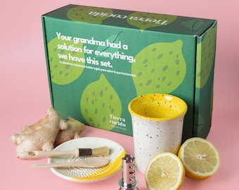 Handcrafted Ceramic Ginger Grater & Lemon Squeezer Set - Eco-Friendly, Wellness Tea, mother day gift -Grater plate ginger lemon