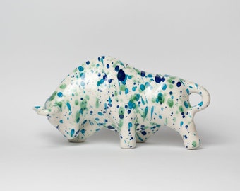 Ceramic Bull Sculpture - Multi Color - Handmade - Farmhouse Bull Figurine - Bull Decorative Piece