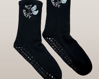 SALTY - Handmade Embroider Pilates Grip Socks ft: Dirty Martini with olive and Oysters