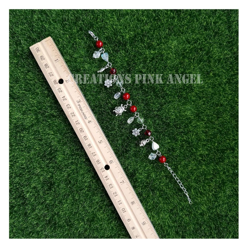 Cottagecore Ladybug Beaded Charm Bracelet, Chunky Cluster Clutter Red