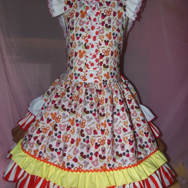 Pretzels Mouse ears  Pop Corn Day Snack Day cupcakes lollipops  McDonalds  Vintage RARE fabric  Girl's Dress Size 5t