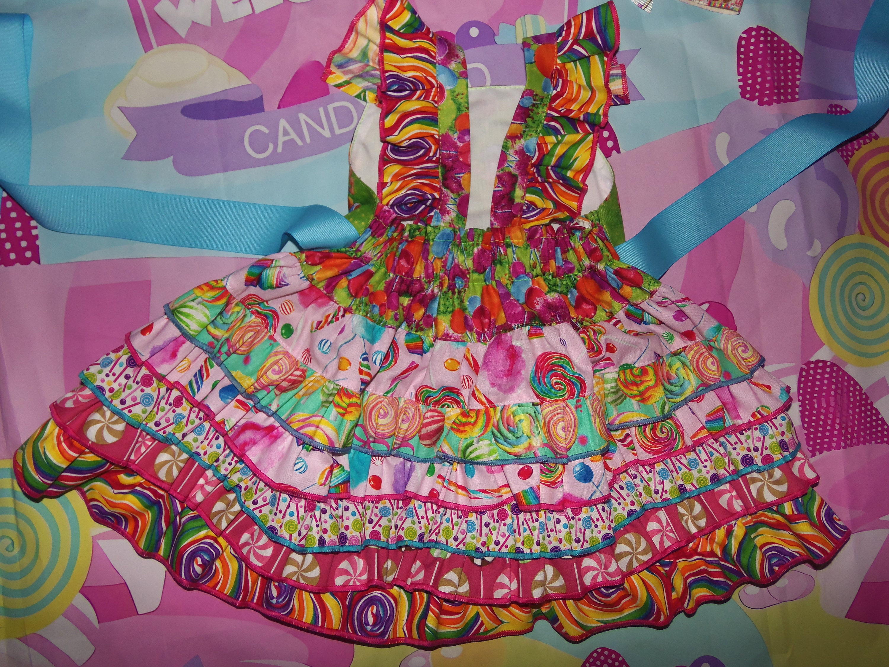 Candyland  Vintage fabric Dress and bow