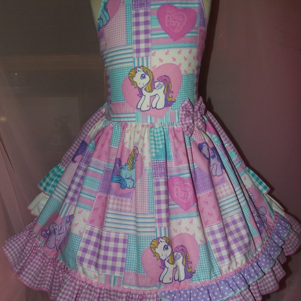 Little Pony  Pastel  Girld Summer Beach School Daycare  2004 Vintage  RARE Fabric   Dress   ruffles