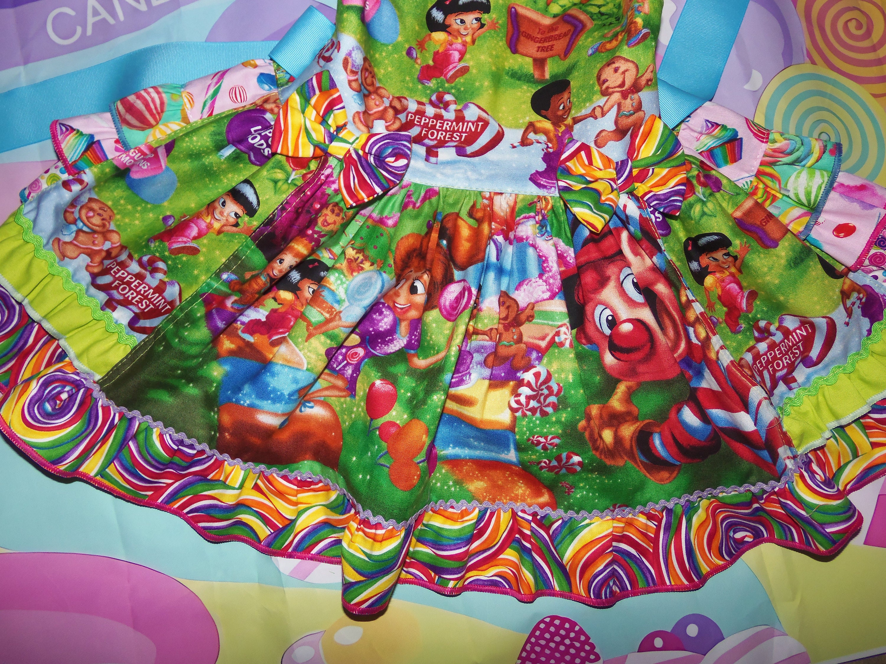 Candyland  Vintage fabric Dress and bow