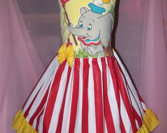 Circus elephant dumbo Vintage RARE new  fabric  Girl's Dress Size 5t ruffles