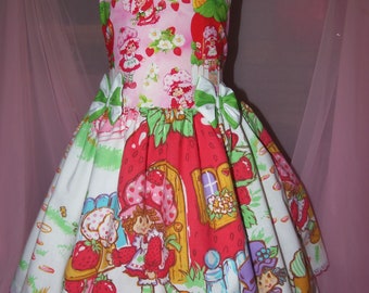 Strawberry and  Best Friends  Back to School  Vintage RARE fabric  Girl's Dress Size 6