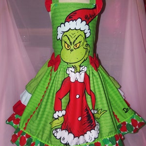 Merry Christmas Green Bad Man party Vintage RARE fabric (Original First Print) Girl's  Dress Size  7 ruffles