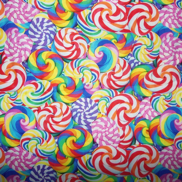 Rainbow Lollipops Rainbow swirls  Candy Fabric By The Half Yard - Lollipop Fabric100% Cotton