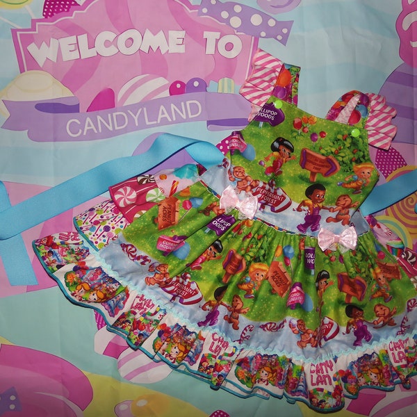 Candyland  Board Game  Vintage fabric Dress   Size 18mo - 24mo  ruffles